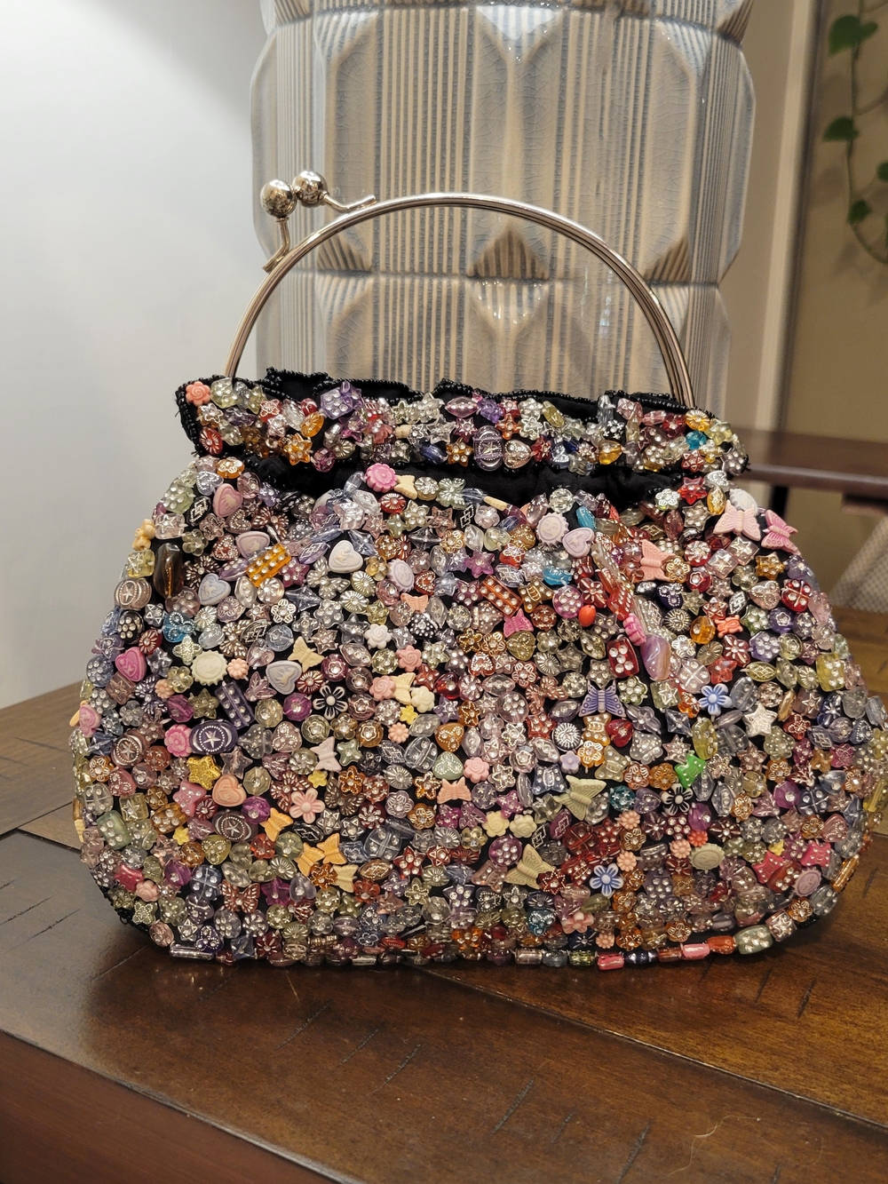 90's LaViola Multicolor Beaded Evening Clutch with Silver Handle
